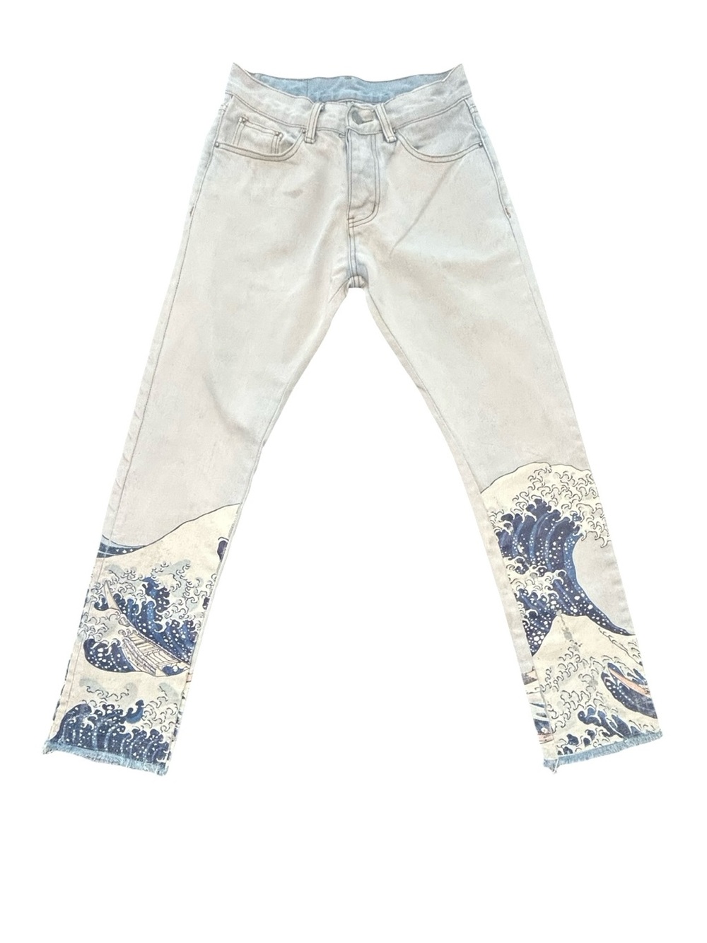 MNML Wave Painted Graphic Light Blue Denim Jeans Straight Men's Size men’s 28X30